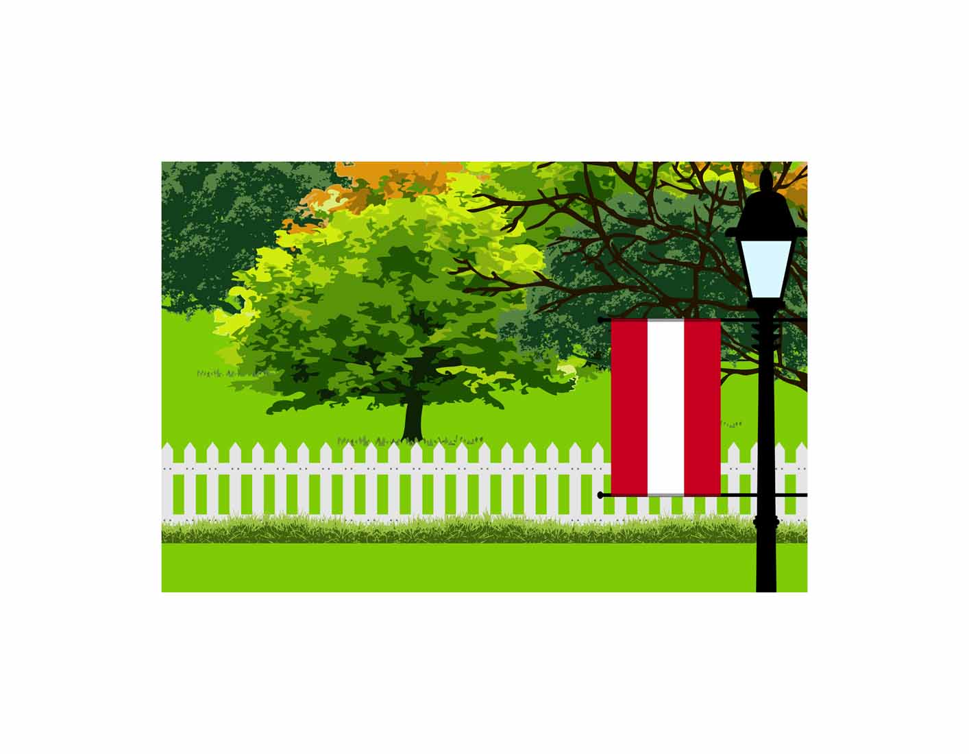 Austria Trees Street Lamp Canvas Print Framed