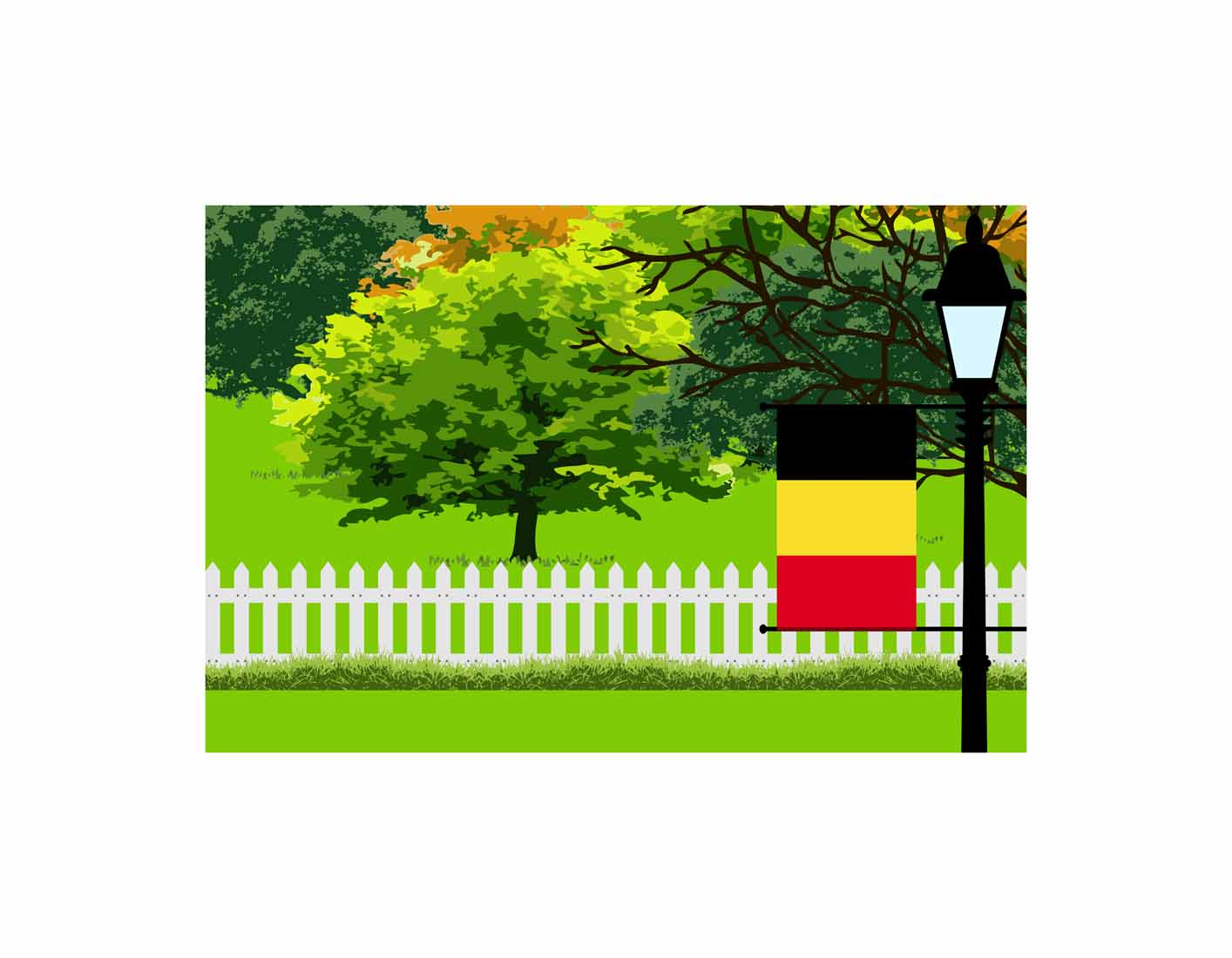 Belgium Trees Street Lamp Canvas Print Framed