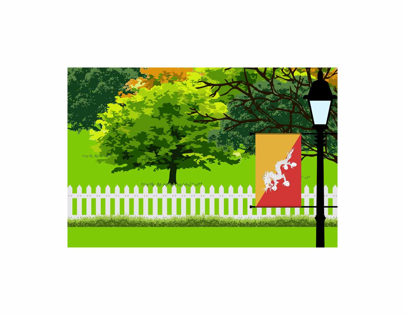 Bhutan Trees Street Lamp Canvas Print Framed