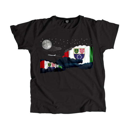 Bosnia and Herzegovina, Federation of Night Clouds Airplane Airport Flight Men Unisex T-Shirt Night Clouds Airplane Airport Flight T-Shirt