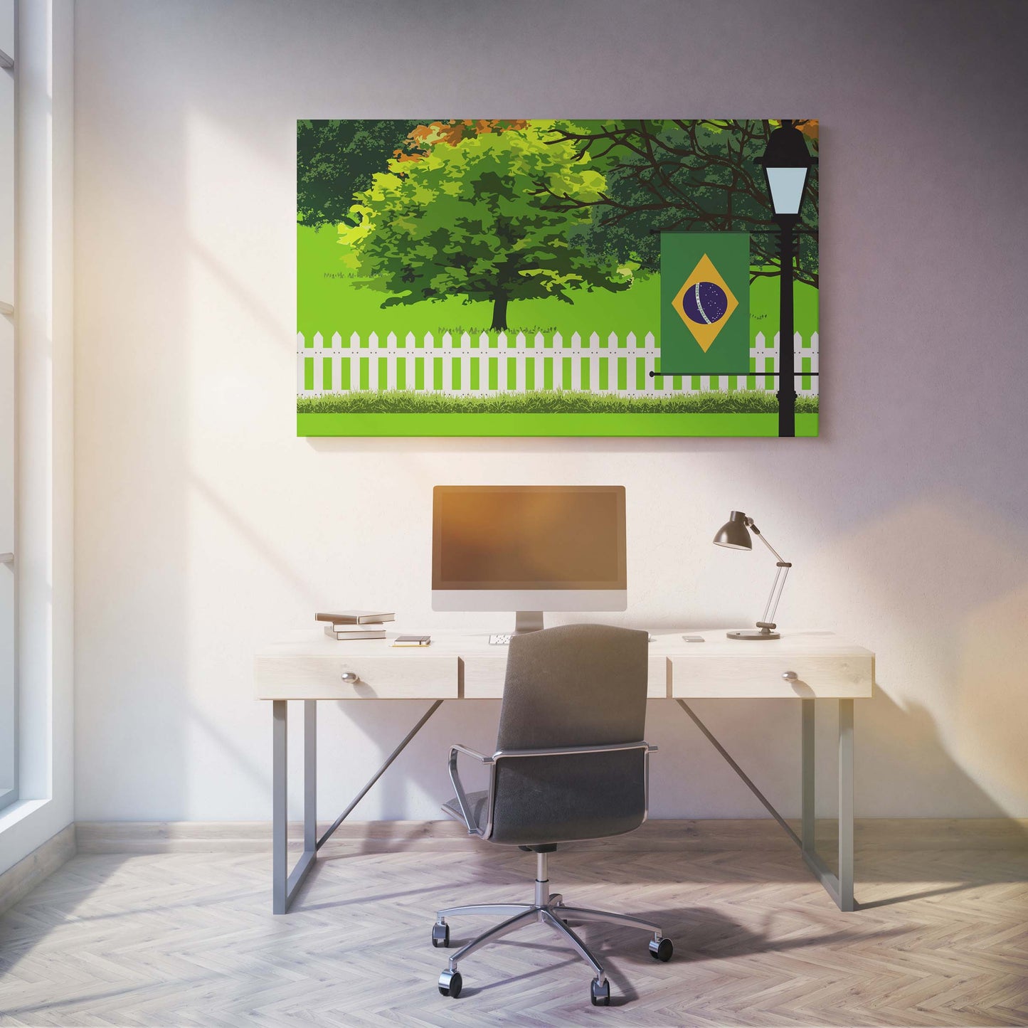 Brazil Trees Street Lamp Canvas Print Framed