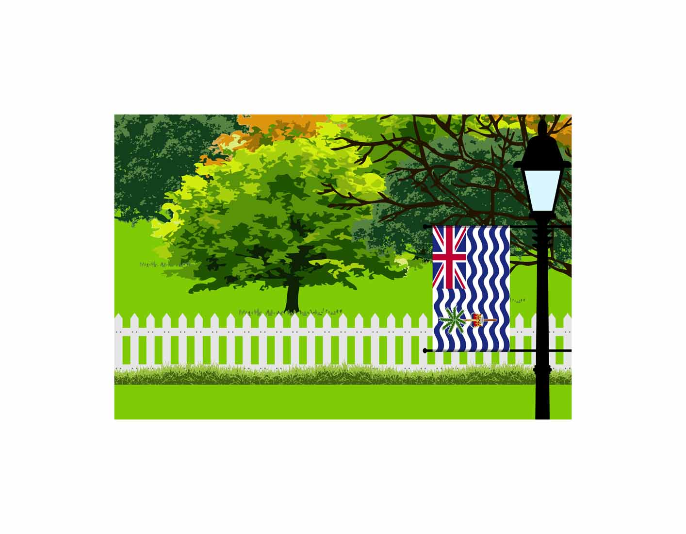 British Indian Ocean Territory Trees Street Lamp Canvas Print Framed