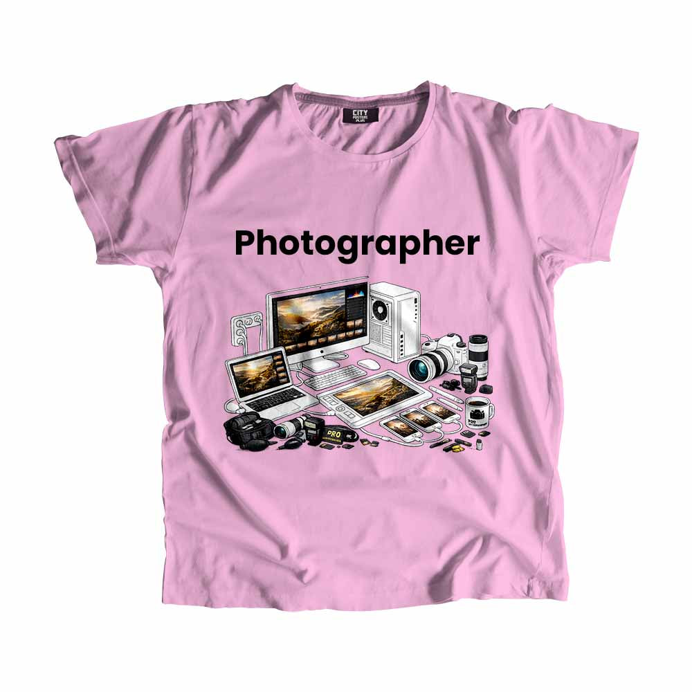 Photographer Men Unisex T-Shirt (Light Pink) Technology Unisex T-Shirt | City Posters Plus