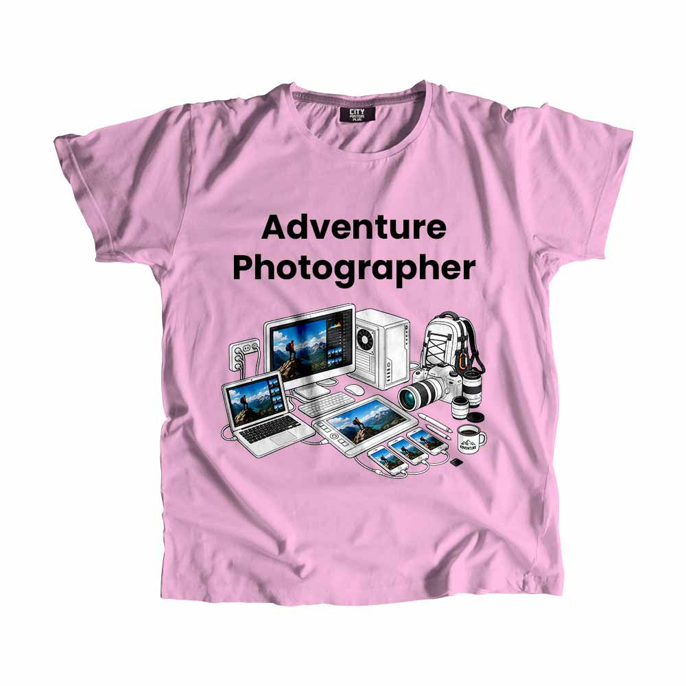 Adventure Photographer Men Unisex T-Shirt (Light Pink) Technology Unisex T-Shirt | City Posters Plus