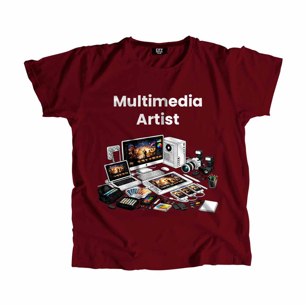 Multimedia Artist Men Unisex T-Shirt (Maroon) Technology Unisex T-Shirt | City Posters Plus
