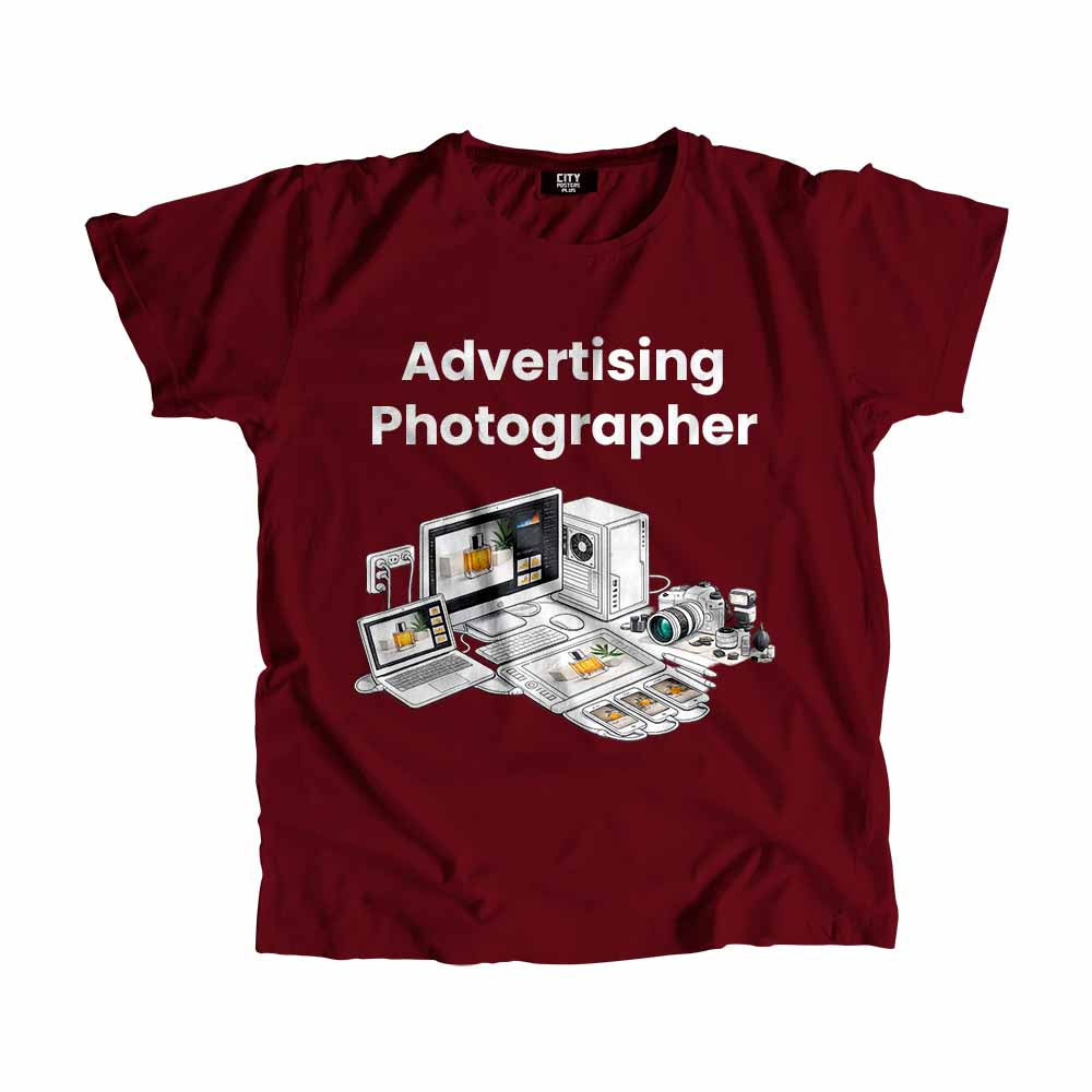 Advertising Photographer Men Unisex T-Shirt (Maroon) Technology Unisex T-Shirt | City Posters Plus