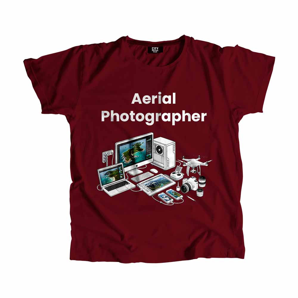 Aerial Photographer Men Unisex T-Shirt (Maroon) Technology Unisex T-Shirt | City Posters Plus