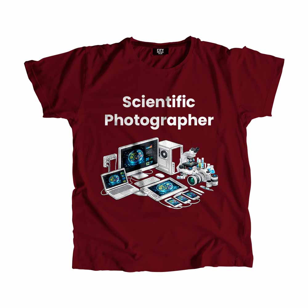 Scientific Photographer Men Unisex T-Shirt (Maroon) Technology Unisex T-Shirt | City Posters Plus