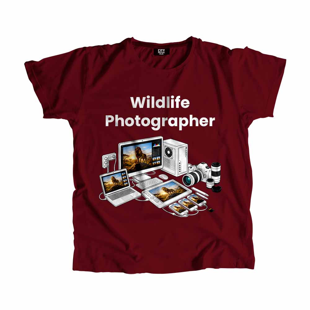Wildlife Photographer Men Unisex T-Shirt (Maroon) Technology Unisex T-Shirt | City Posters Plus