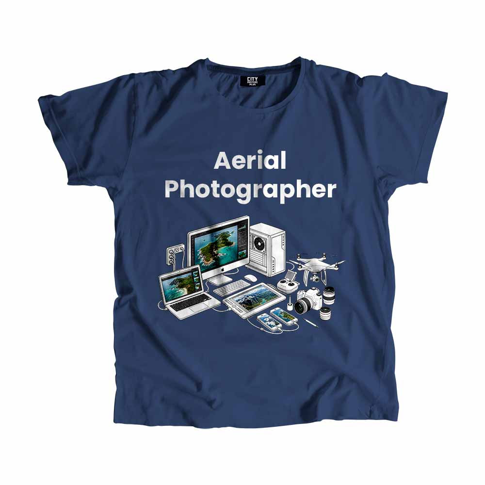 Aerial Photographer Men Unisex T-Shirt (Navy Blue) Technology Unisex T-Shirt | City Posters Plus