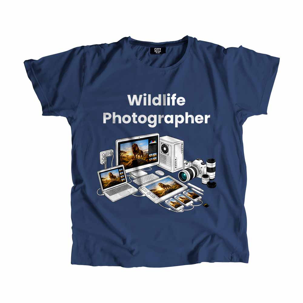 Wildlife Photographer Men Unisex T-Shirt (Navy Blue) Technology Unisex T-Shirt | City Posters Plus