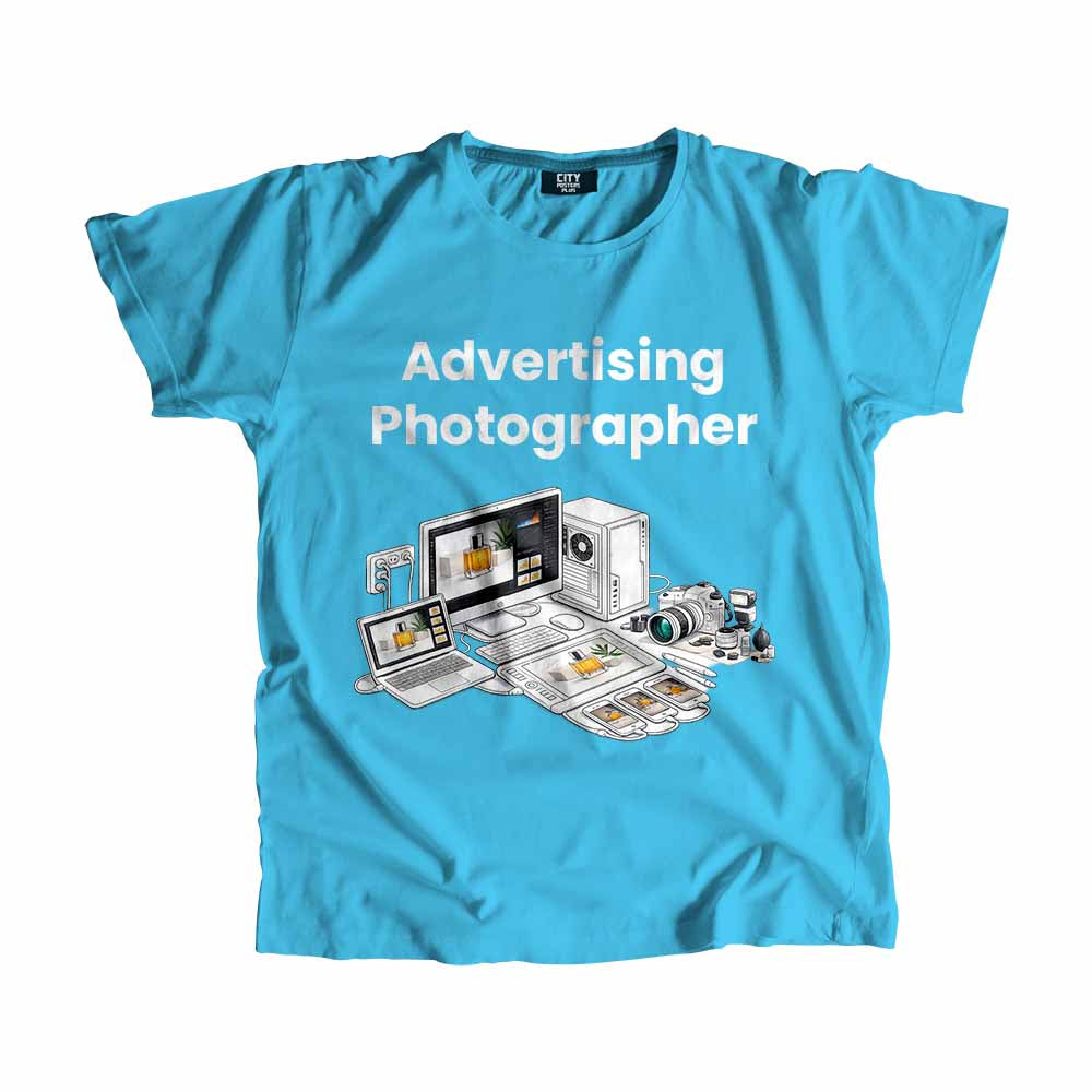 Advertising Photographer Men Unisex T-Shirt (Sky Blue) Technology Unisex T-Shirt | City Posters Plus
