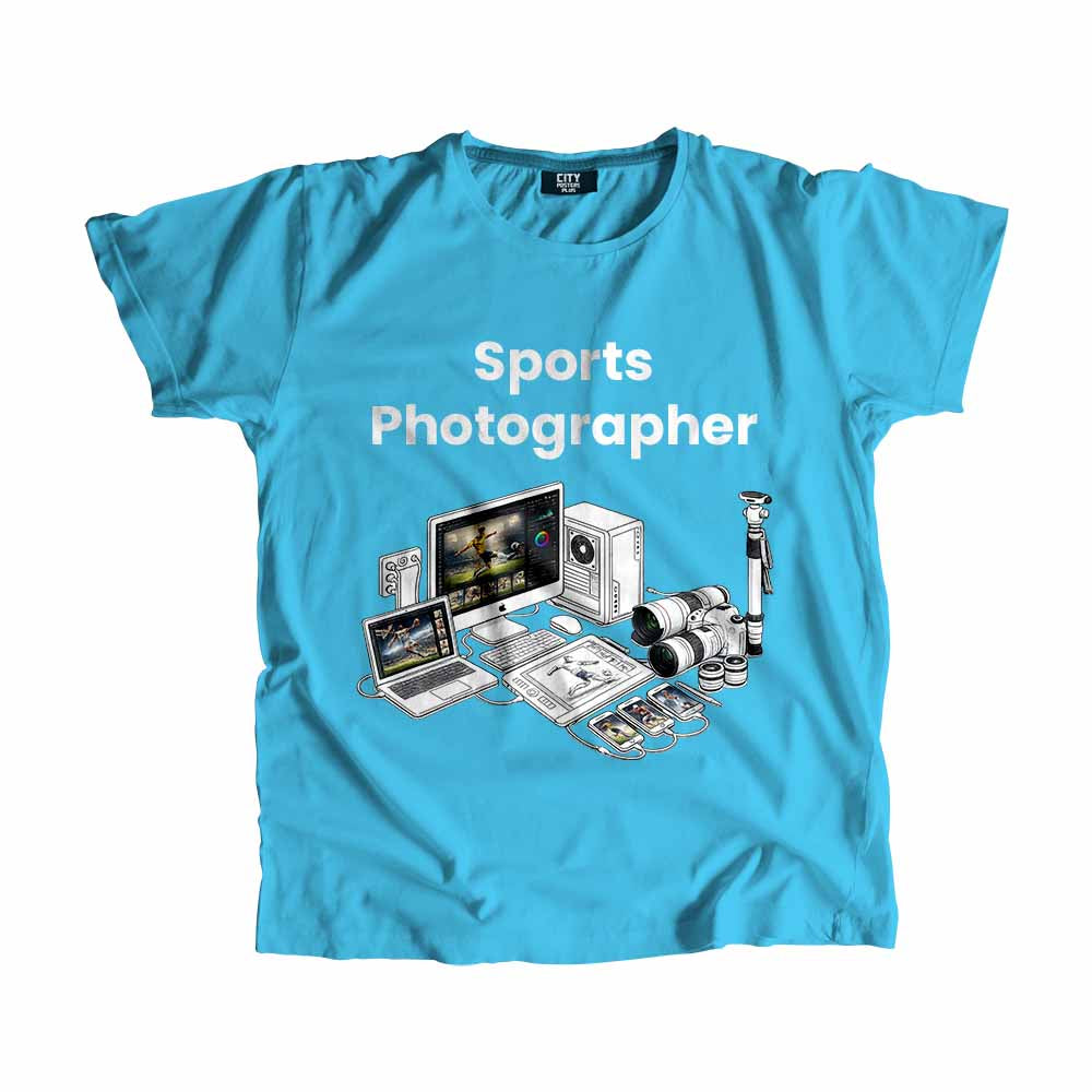 Sports Photographer Men Unisex T-Shirt (Sky Blue) Technology Unisex T-Shirt | City Posters Plus