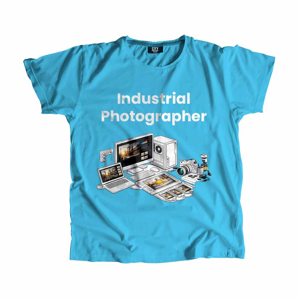Industrial Photographer Men Unisex T-Shirt (Sky Blue) Technology Unisex T-Shirt | City Posters Plus