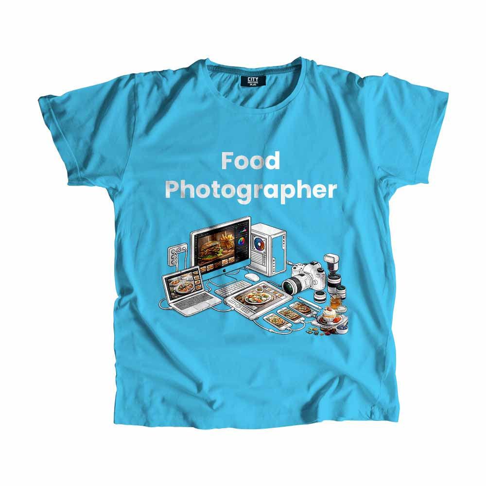 Food Photographer Men Unisex T-Shirt (Sky Blue) Technology Unisex T-Shirt | City Posters Plus