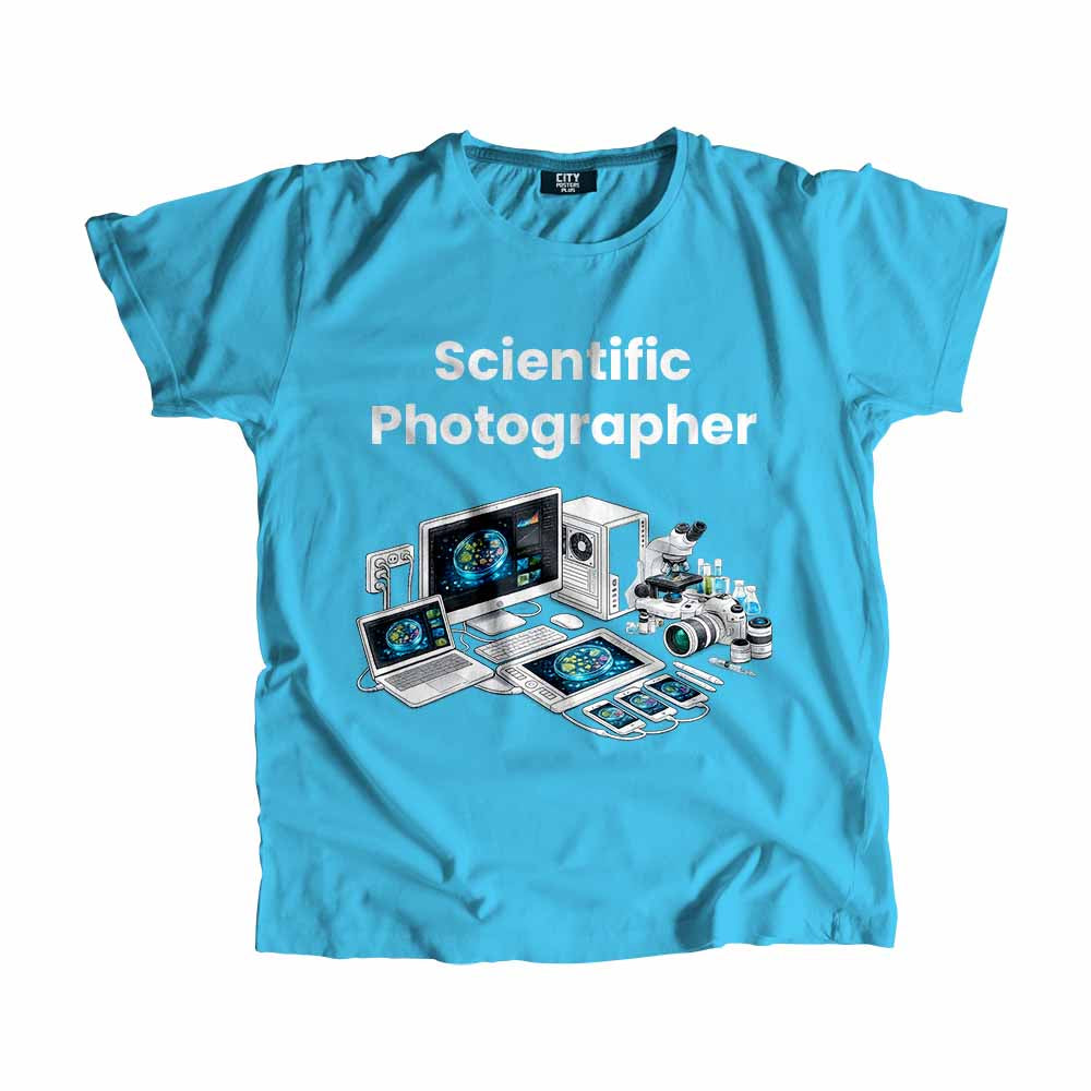 Scientific Photographer Men Unisex T-Shirt (Sky Blue) Technology Unisex T-Shirt | City Posters Plus