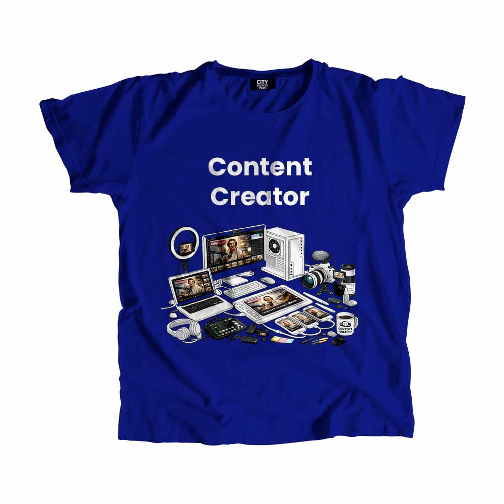 Content Creator Men Unisex T-Shirt (Royal Blue) Technology Unisex T-Shirt | City Posters Plus