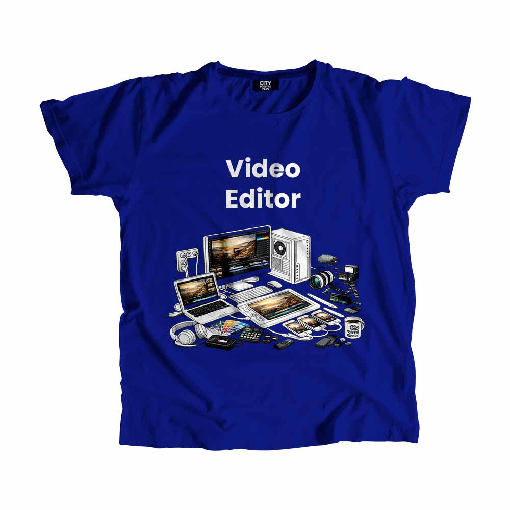 Video Editor Men Unisex T-Shirt (Royal Blue) Technology Unisex T-Shirt | City Posters Plus
