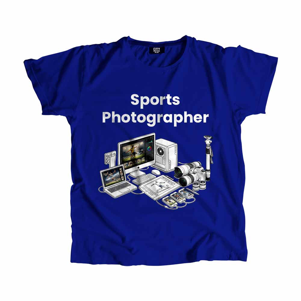 Sports Photographer Men Unisex T-Shirt (Royal Blue) Technology Unisex T-Shirt | City Posters Plus