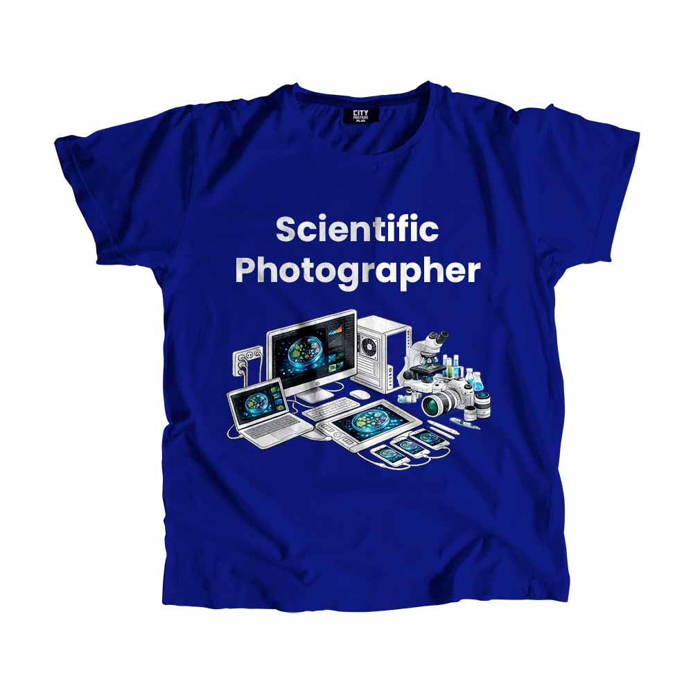 Scientific Photographer Men Unisex T-Shirt (Royal Blue) Technology Unisex T-Shirt | City Posters Plus
