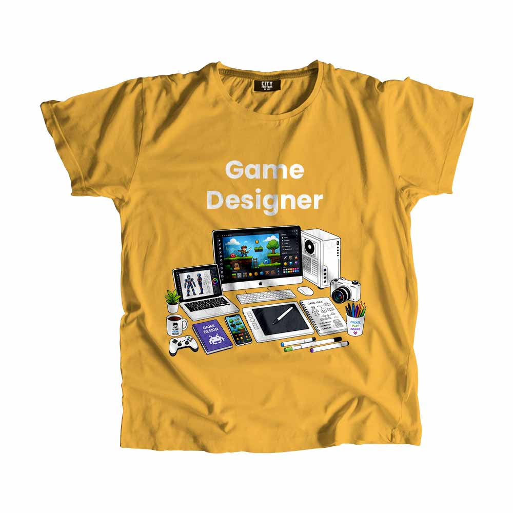 Game Designer Men Unisex T-Shirt (Golden Yellow) Technology Unisex T-Shirt | City Posters Plus