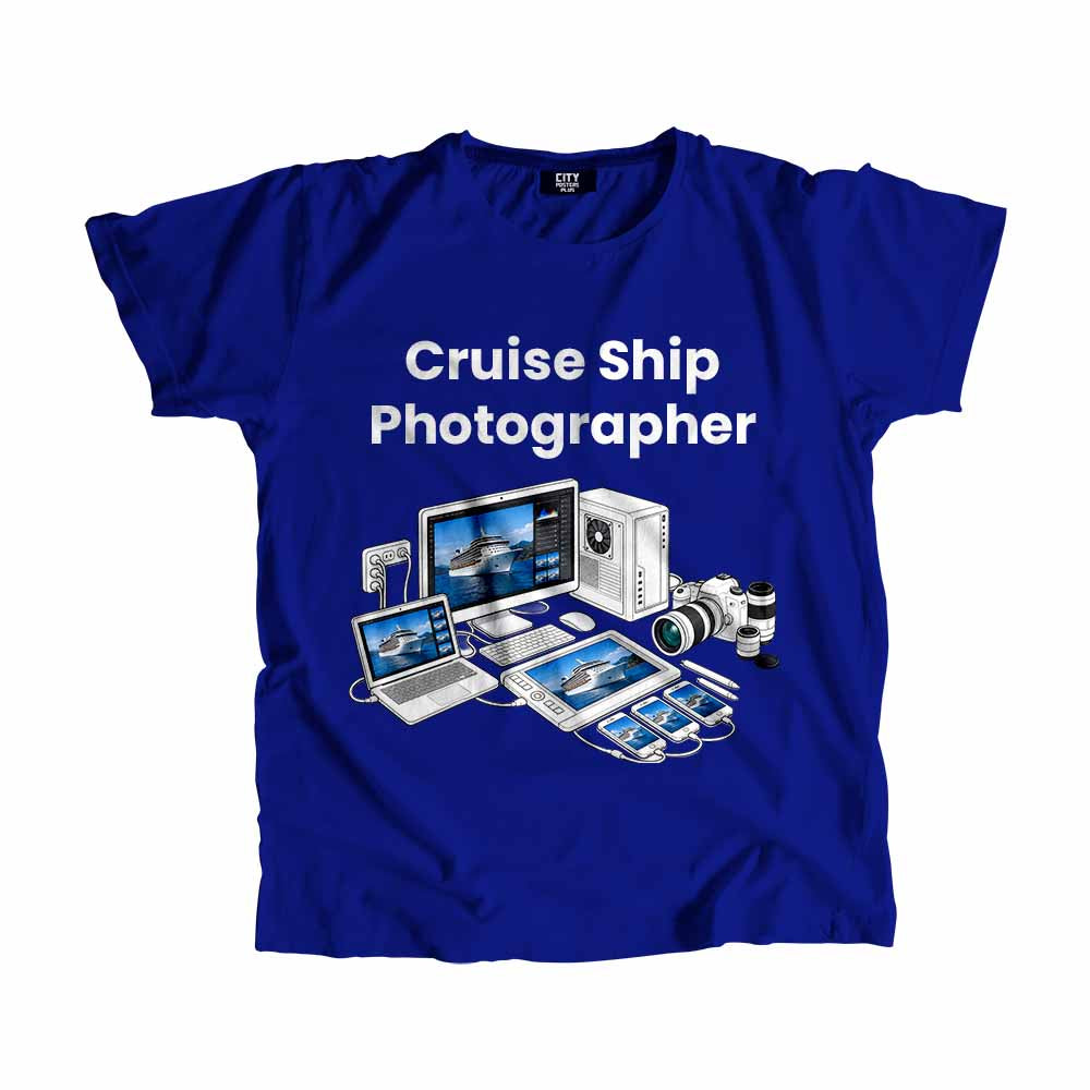 Cruise Ship Photographer Men Unisex T-Shirt (Royal Blue) Technology Unisex T-Shirt | City Posters Plus