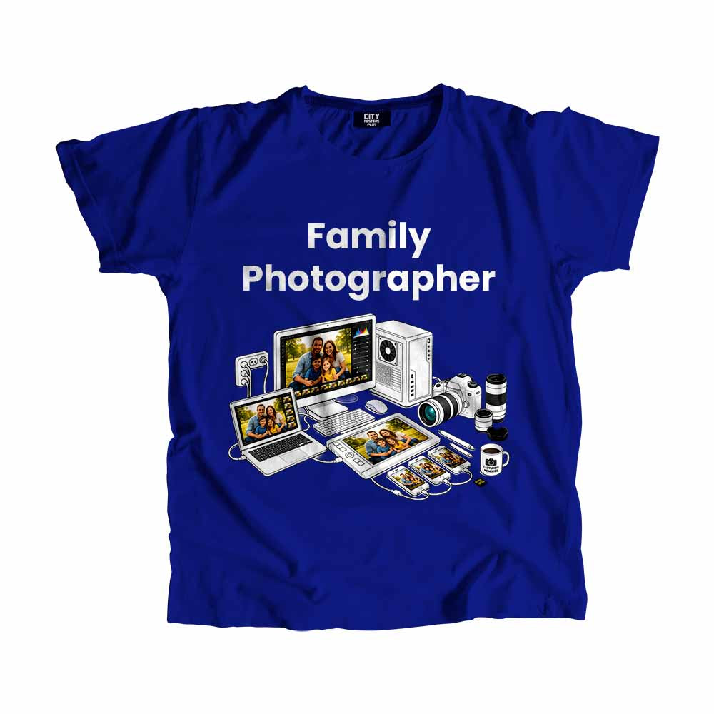 Family Photographer Men Unisex T-Shirt (Royal Blue) Technology Unisex T-Shirt | City Posters Plus