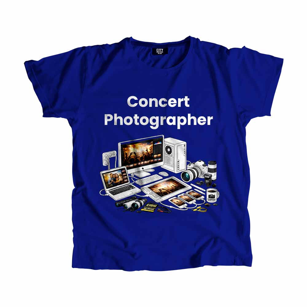 Concert Photographer Men Unisex T-Shirt (Royal Blue) Technology Unisex T-Shirt | City Posters Plus