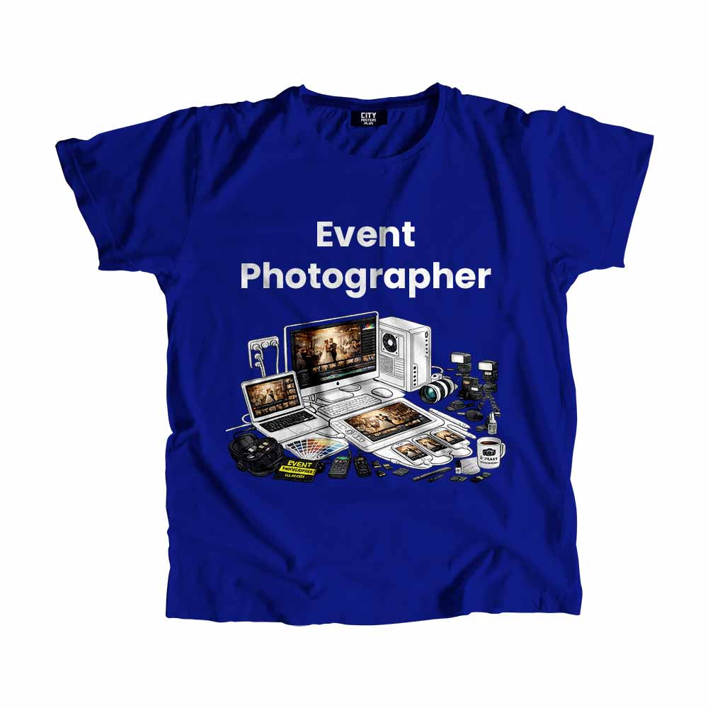 Event Photographer Men Unisex T-Shirt (Royal Blue) Technology Unisex T-Shirt | City Posters Plus