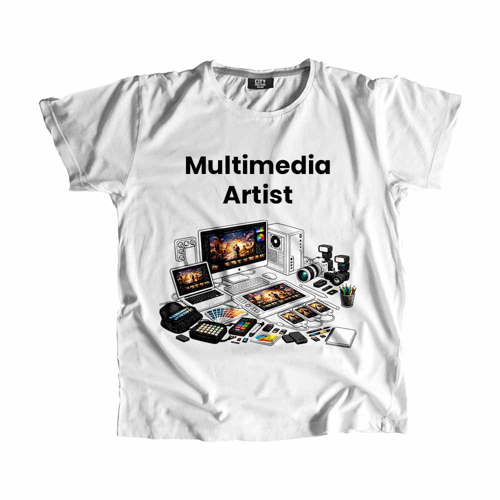 Multimedia Artist Men Unisex T-Shirt (White) Technology Unisex T-Shirt | City Posters Plus