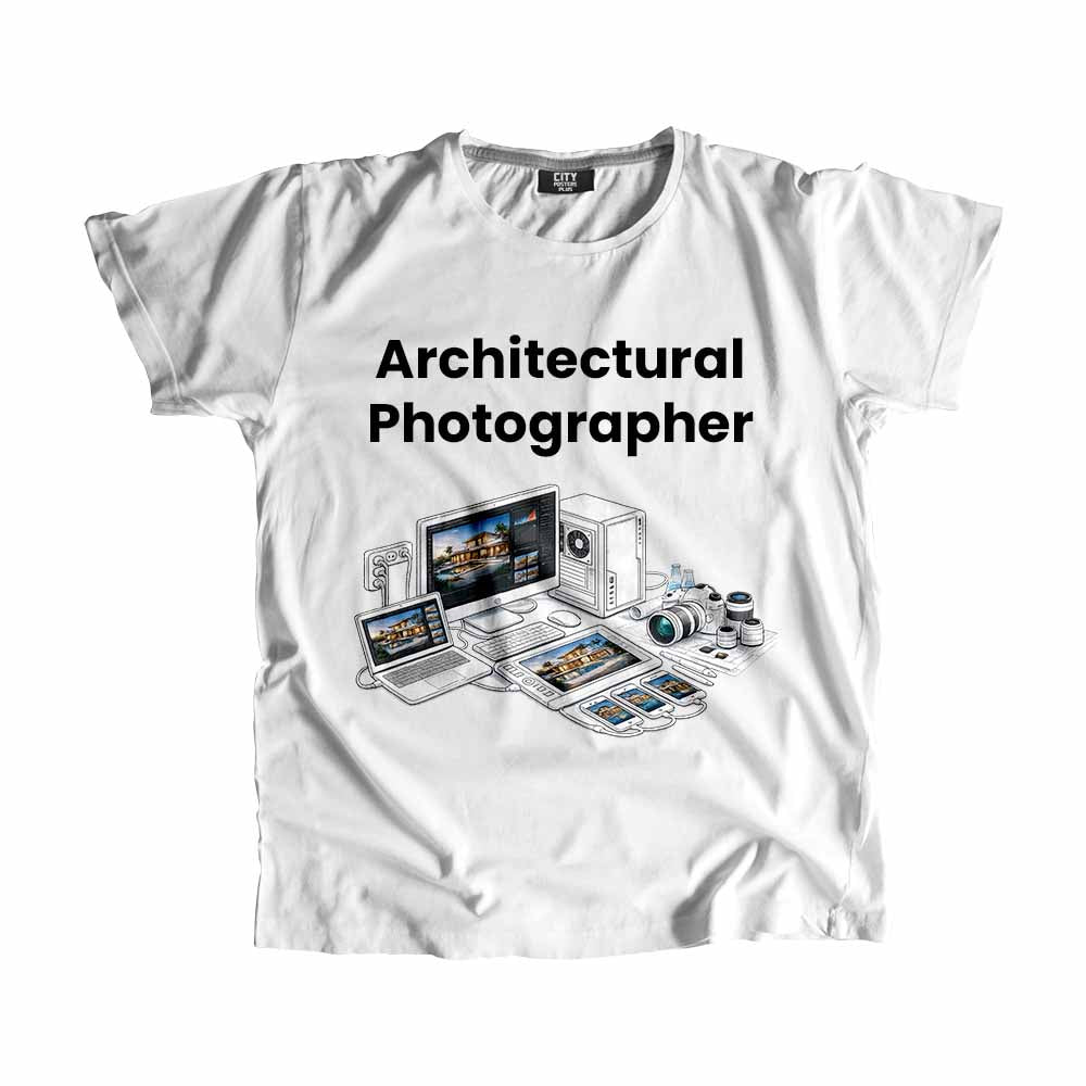 Architectural Photographer Men Unisex T-Shirt (White) Technology Unisex T-Shirt | City Posters Plus
