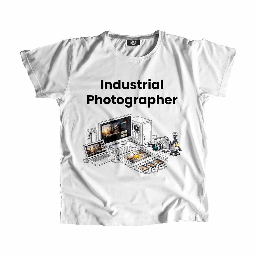 Industrial Photographer Men Unisex T-Shirt (White) Technology Unisex T-Shirt | City Posters Plus