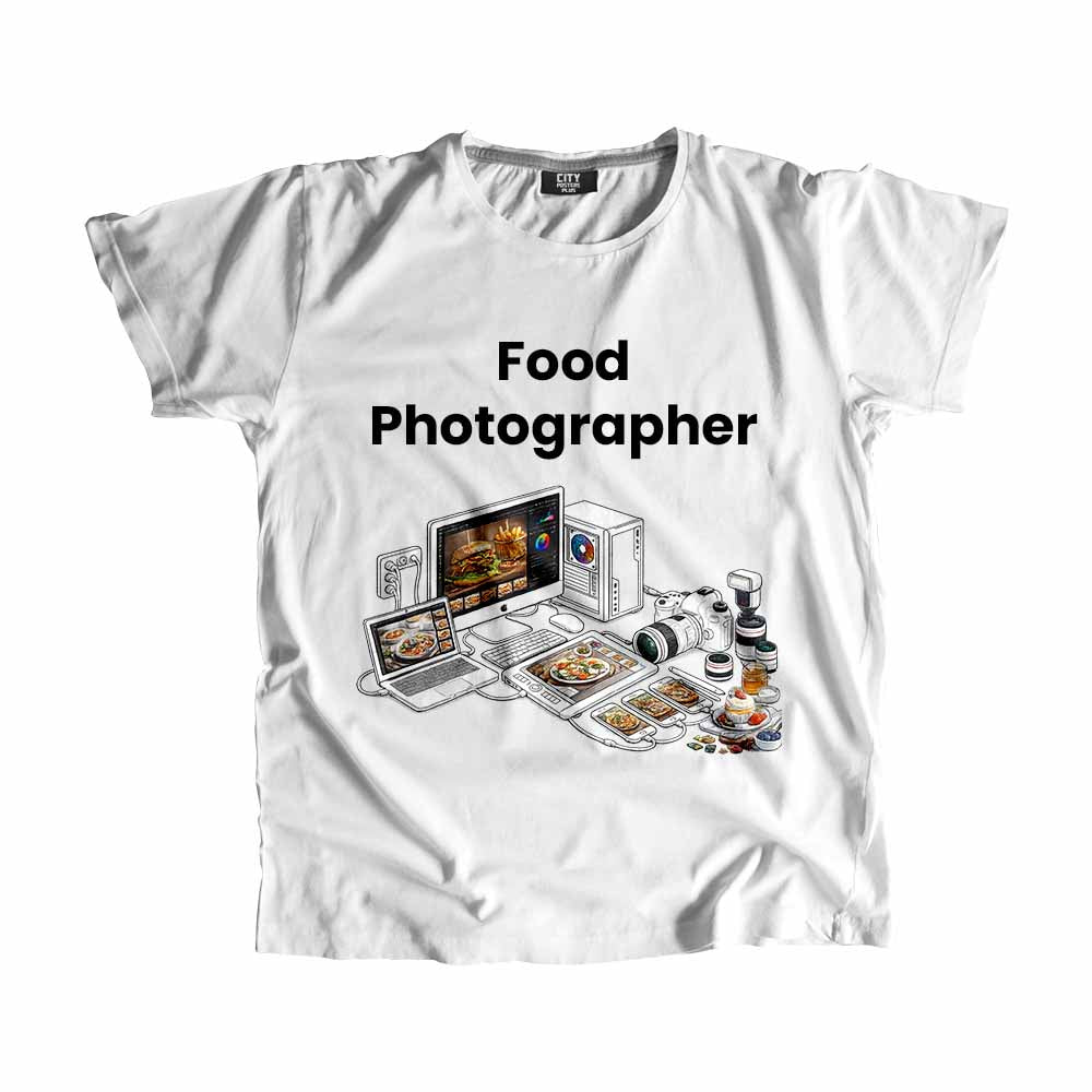 Food Photographer Men Unisex T-Shirt (White) Technology Unisex T-Shirt | City Posters Plus