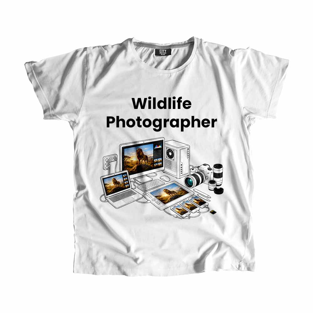 Wildlife Photographer Men Unisex T-Shirt (White) Technology Unisex T-Shirt | City Posters Plus