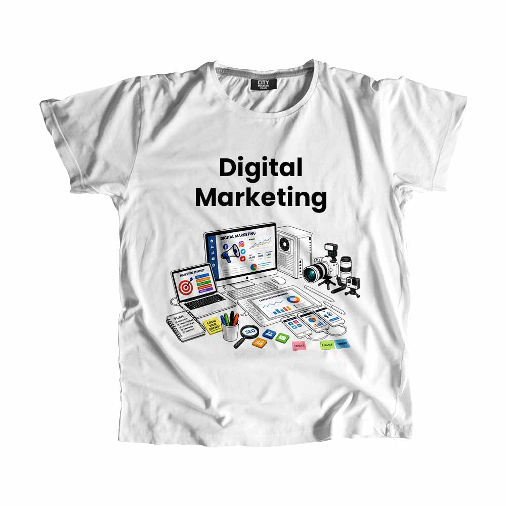 Digital Marketing Men Unisex T-Shirt (White) Technology Unisex T-Shirt | City Posters Plus