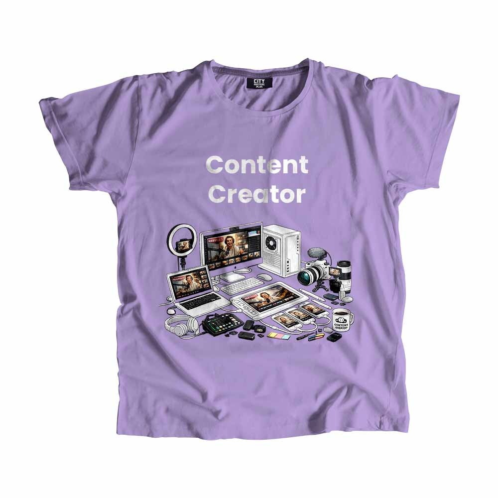Content Creator Men Unisex T-Shirt (Iris Lavender) Technology Unisex T-Shirt | City Posters Plus