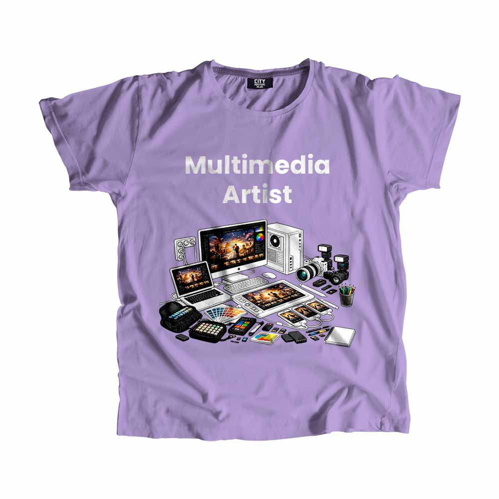 Multimedia Artist Men Unisex T-Shirt (Iris Lavender) Technology Unisex T-Shirt | City Posters Plus