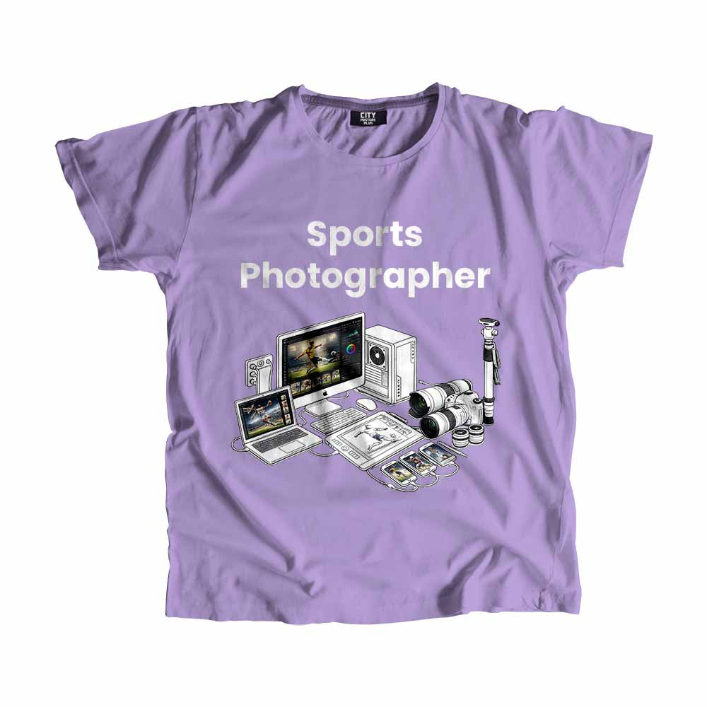 Sports Photographer Men Unisex T-Shirt (Iris Lavender) Technology Unisex T-Shirt | City Posters Plus