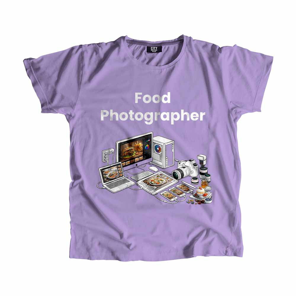 Food Photographer Men Unisex T-Shirt (Iris Lavender) Technology Unisex T-Shirt | City Posters Plus