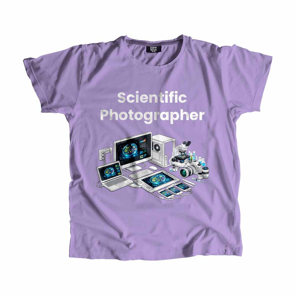 Scientific Photographer Men Unisex T-Shirt (Iris Lavender) Technology Unisex T-Shirt | City Posters Plus
