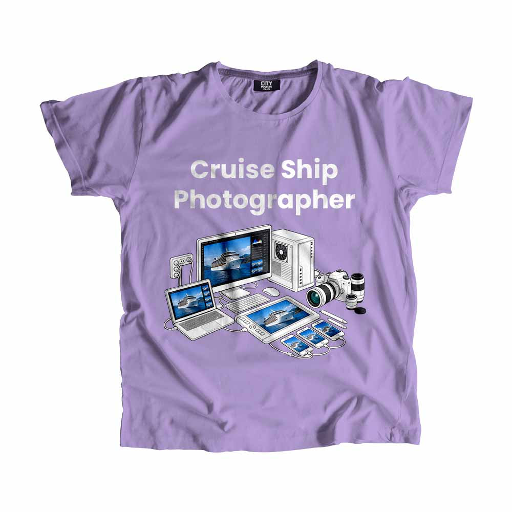 Cruise Ship Photographer Men Unisex T-Shirt (Iris Lavender) Technology Unisex T-Shirt | City Posters Plus