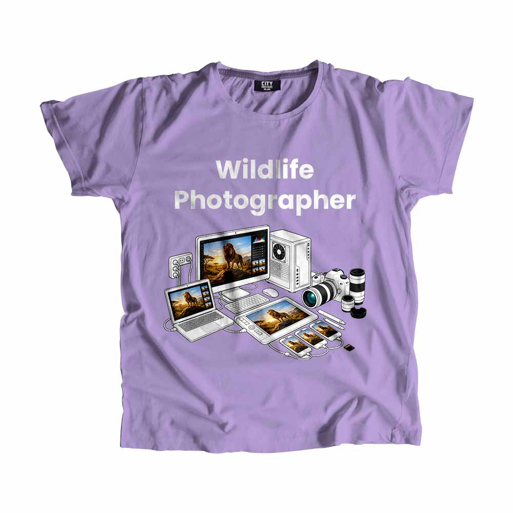Wildlife Photographer Men Unisex T-Shirt (Iris Lavender) Technology Unisex T-Shirt | City Posters Plus