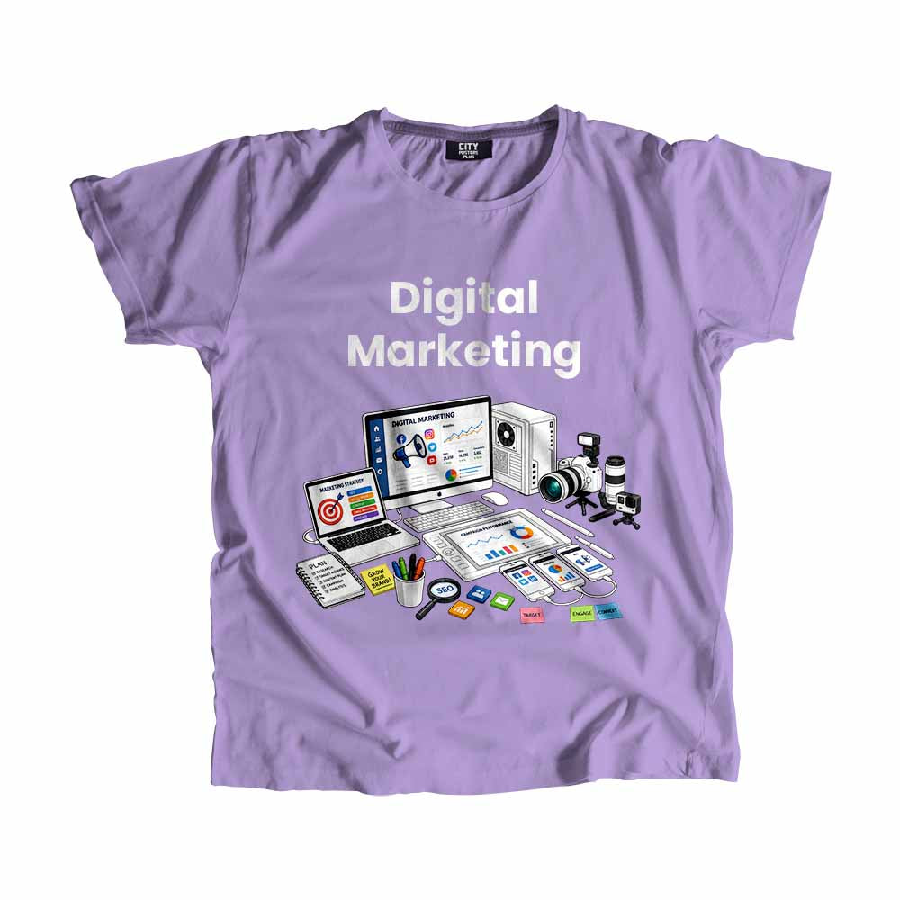 Digital Marketing Men Unisex T-Shirt (Iris Lavender) Technology Unisex T-Shirt | City Posters Plus