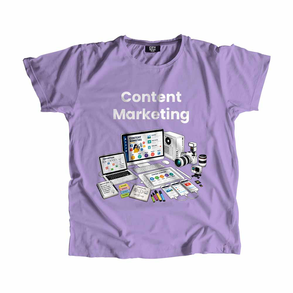 Content Marketing Men Unisex T-Shirt (Iris Lavender) Technology Unisex T-Shirt | City Posters Plus