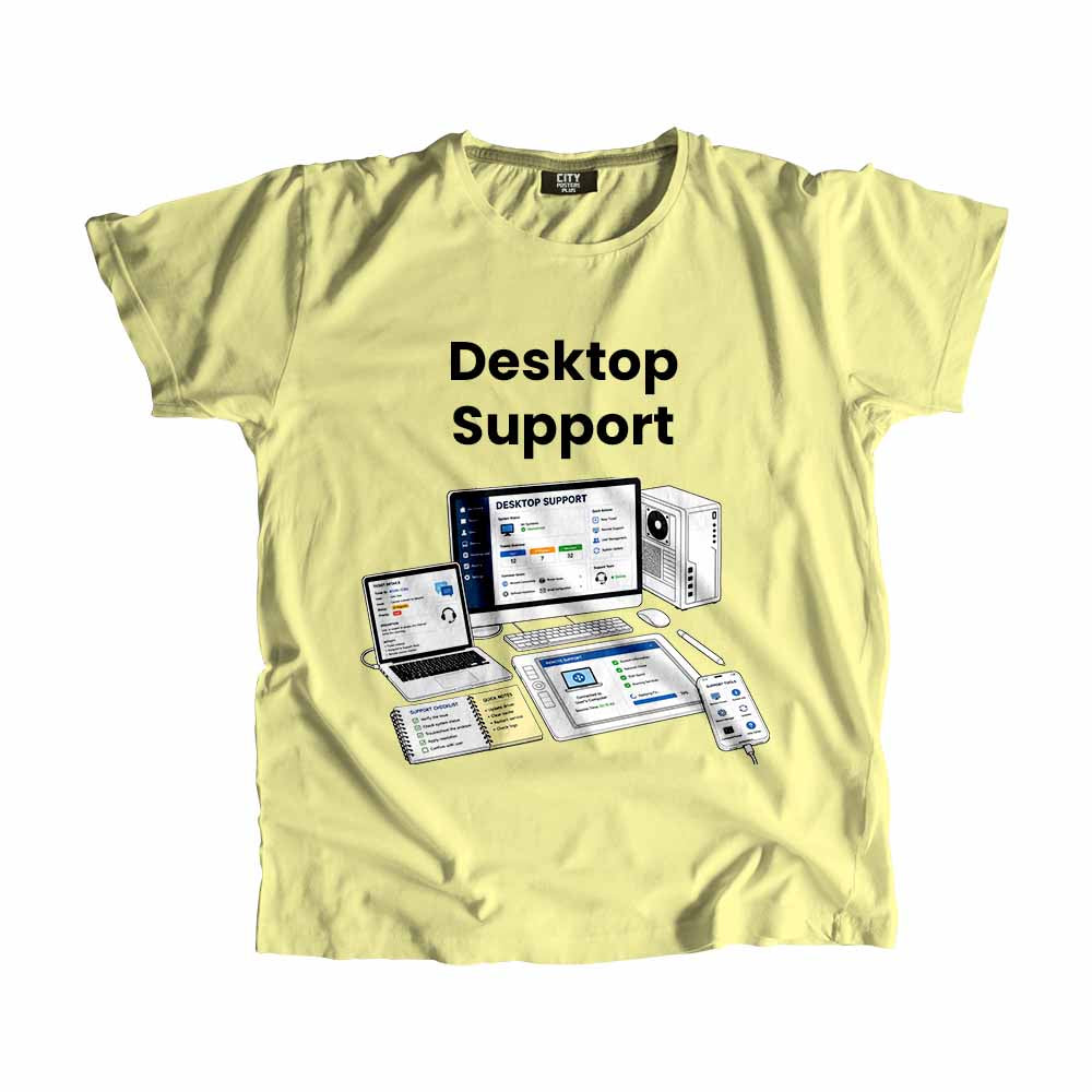 Desktop Support Men Unisex T-Shirt (Butter Yellow) Technology Unisex T-Shirt | City Posters Plus