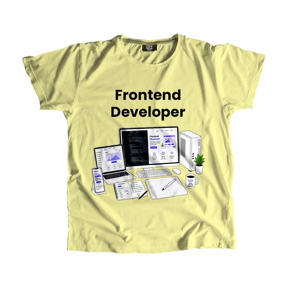 Frontend Developer Men Unisex T-Shirt (Butter Yellow) Technology Unisex T-Shirt | City Posters Plus
