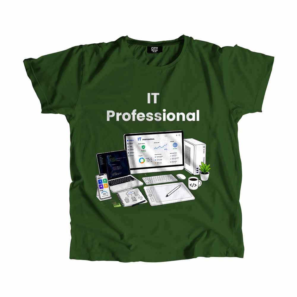 IT Professional Men Unisex T-Shirt (Olive Green) Technology Unisex T-Shirt | City Posters Plus