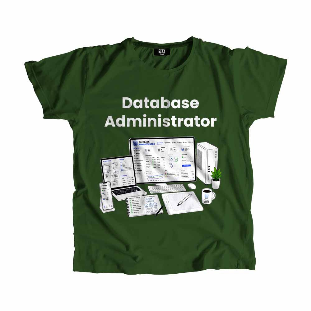 Database Administrator Men Unisex T-Shirt (Olive Green) Technology Unisex T-Shirt | City Posters Plus