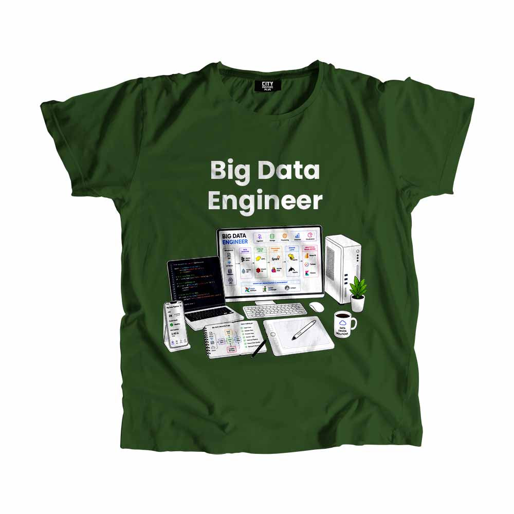 Big Data Engineer Men Unisex T-Shirt (Olive Green) Technology Unisex T-Shirt | City Posters Plus