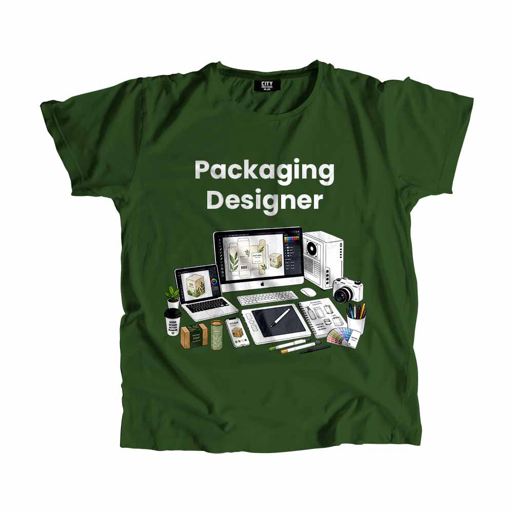 Packaging Designer Men Unisex T-Shirt (Olive Green) Technology Unisex T-Shirt | City Posters Plus